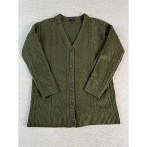 Talbots Sweater Womens Small Green Cable Knit Alpaca Wool Blend Button Cardigan
